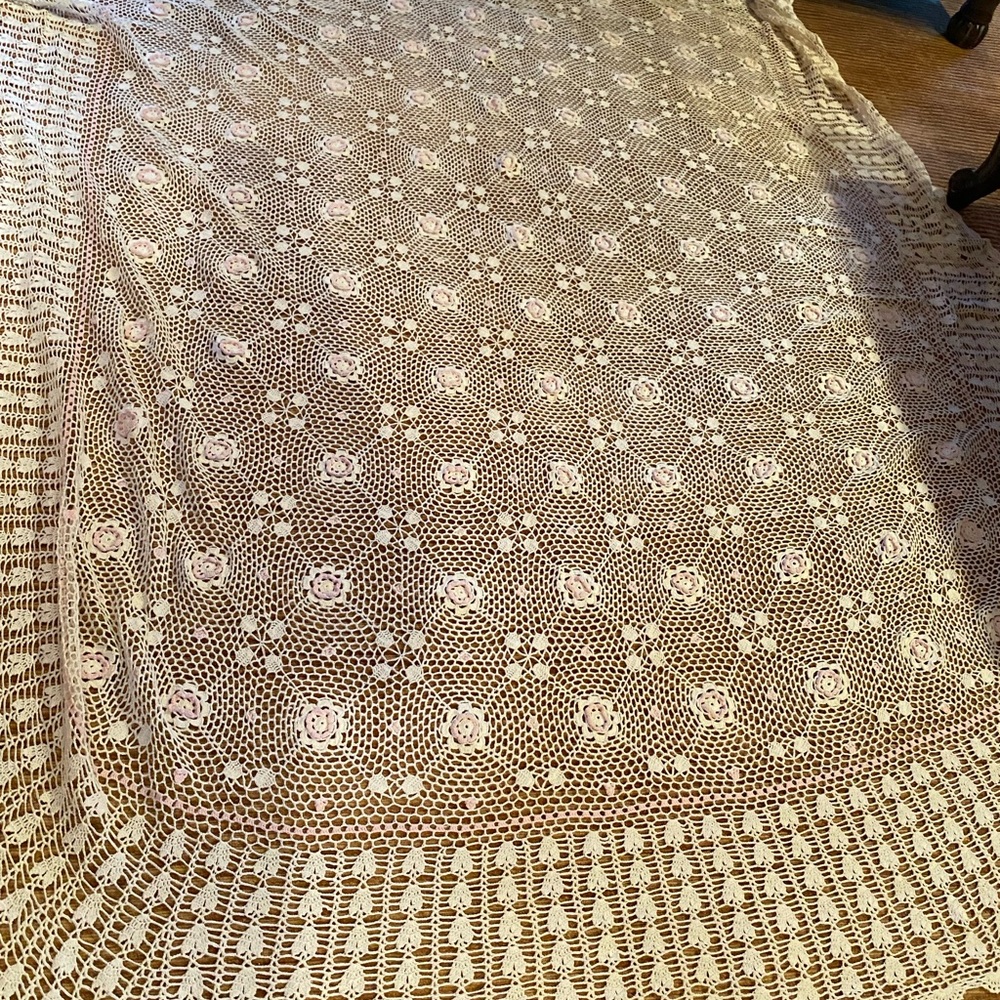Vintages handmade queen size cover in beige and pink delicate flowers